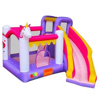 BESTPARTY Inflatable Unicorn Bounce House for Kids Play Jumping Slide with Blower
