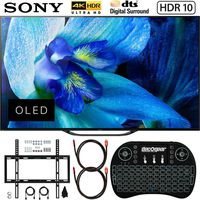 Sony XBR-65A8G 65-inch BRAVIA OLED 4K HDR TV (2019) Bundle with Deco Mount Flat Wall Mount Kit, Deco Gear Wireless Backlit Keyboard and Deco Gear 2X 4K Copper 6ft HDMI Cable