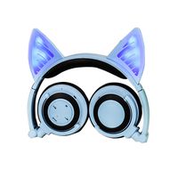 Wireless Bluetooth Cat Ear Headphones Adult, Topway Headset Flashing Glowing Cosplay Fancy Cat Headphones Foldable Over-Ear Earphone with LED Flash Light for Smartphones iPhone, Android,Macbook (Blue)