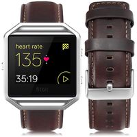 UMAXGET Leather Band Compatible with Fitbit Blaze, Retro Cowhide Genuine Leather Band with Black Silver Metal Frame Compatible with Fitbit Blaze Smart Watch Strap for Men Women, Dark Brown Small