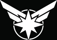 YWS Vinyl Sticker Decal - Captain Marvel Symbol Avengers Marvel Comics - Sticker Laptop Car Truck Window Bumper Notebook Vinyl Decal (White)