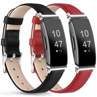 AK [2 Pack] Leather Bands Compatible with Fitbit Inspire HR/Inspire/Ace 2 Fitness Tracker Soft Sport Leather Wristbands Classic Replacement Strap for Women Men (02 Black/Red, 5.3"-8.0")
