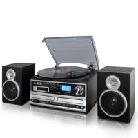 Trexonic 3-Speed Turntable with CD Player, CD Recorder, Cassette Player, Wired Shelf Speakers, Fm Radio & CD/USB/SD Recording