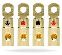 InstallGear 4 AWG Gauge Gold Ring Set Screw Battery Ring Terminals (4 Pack)