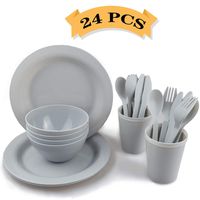 Layron Plastic Plates Portable Messware Kit Microwaveoven-Safe，BPA-Free for Party， Hiking,Camping Utensils,College Dorm Room Essentials,Backpacking Travel and Outdoor Accessories- with Mesh Bag-24PCS