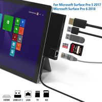 Cateck Microsoft Surface Pro 5 /Pro 6 USB 3.0 Hub Docking Station, Dual USB Card Reader, 2 Port USB 3.0 (5Gps) + Ethernet Port + Mini DP to HDMI + SD/TF(Micro SD) Memory Card Solt Combo Adaptor