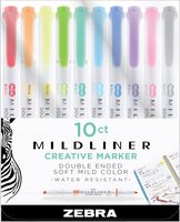 Zebra Pen Mildliner, Double Ended Highlighter, Broad and Fine Tips, Assorted Colors, 10 Pack