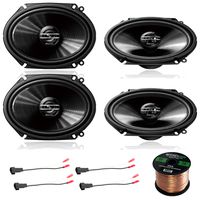 4X Pioneer 250 Watt 6 x 8 2-Way Coaxial Car Audio Speakers, 4X Enrock 16 Gauge Speaker Harness Adapter W/Red Bullet for Select Ford Vehicles 1998-UP, Enrock Audio 16-Gauge 50 Foot Speaker Wire