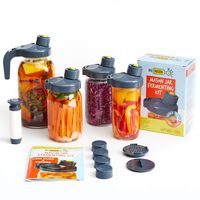 My Mason Makes - Fermentation Kit - A Mold Free Fermenter for Easy Pickling - 4 Multi Purpose Lids + Fermenting Caps + Recipe Book + Extractor Pump + Bonus Accessories - Updated Material and Handle