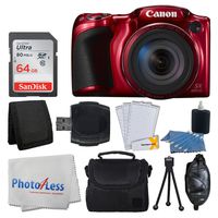 Canon PowerShot SX420 IS 20 MP Digital Camera (Red) with 42x Optical Zoom and Built-In Wi-Fi + 64GB SD Card + Deluxe Camera Case + Memory Card Wallet + Cleaning Kit + Hand Grip + Full Accessory Bundle