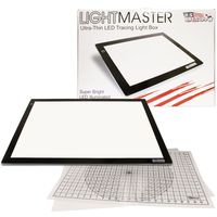 US ART SUPPLY Lightmaster 32.5" Extra Large(A2) 17"x24" LED Lightbox Board Ultra-Thin 3/8" Light Box Pad and 110V AC Power Adapter Dimmable LED with Measuring Overlay Grid & Circle Template/Protractor