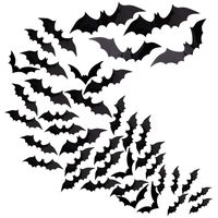 Housolution 3D Wall Sticker, [60 Pieces] Removable Self-adhesive PVC Bat Wall Decal Sticker with 4 Different Sizes for Bedroom Living Room Halloween Decor DIY Crafts - Black