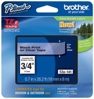 Genuine Brother 3/4" (18mm) Black on Clear TZe P-touch Tape for Brother PT-1950, PT1950 Label Maker