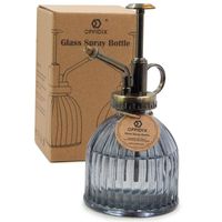 OFFIDIX Plant Mister Flower Water Spray Bottle, 6.3" Tall Vintage Style with Bronze Plastic Top Pump One Hand Glass Watering Can for Indoor Potted Plants Terrariums (Dark Gray)