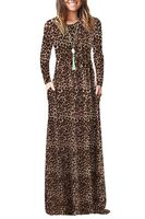 AUSELILY Women Long Sleeve Loose Plain Plus Size Maxi Dresses Casual Long Dresses with Pockets (XS, Black Red Leopard)