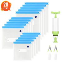 Sous Vide bags 15 Reusable food vacuum seal bags BPA Free Ziplock for Anova and Joule Cookers,1 Hand Pump, 3 Sealing Clips and 3 Sous Vide Clips, Apply for Sous vide cooking &Food Storage/Freezer
