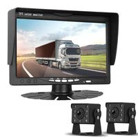 HD 720P Dual Backup Cameras and 7" Monitor System Kit for Bus/Trucks/Trailer/RVs/Campers Night Vision IP68 Waterpoof with ON/Off Switch Guide Lines Normal/Mirrored Pictures Optional