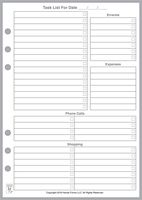 A5 Size Daily Task Planner Insert, Sized and Punched for 6-Ring A5 Notebooks by Filofax, LV (GM), Kikki K, TMI, and Others. Sheet Size 5.83" x 8.27" (148mm x 210mm)