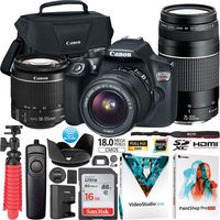 Canon EOS Rebel T6 DSLR Camera with EF-S 18-55mm F3.5-5.6 is II + EF 75-300mm F4-5.6 III Dual Lens Kit Bundle with Shutter Remote + Deco Gear Compact 2in1 Tripod Handheld Grip + Photo Video Software