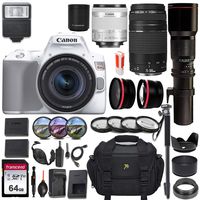 Canon EOS Rebel SL3 DSLR Camera (White) w/ 3 Lens Kit (18-55mm, 75-300mm & 500mm Preset) + Pro Luxury Accessory Bundle (20+ Items) incl. Gadget Bag, 64GB Memory Card, Slave Flash, Monopod & More