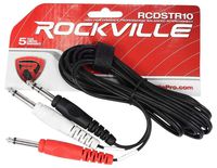 New Rockville RCDSTR10B 10' 1/4" TRS to Dual 1/4" TS Y-Cable 100% Copper