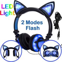 Kids Headphones Glowing Cat Earphones Over/on Ear with LED USB, Rechargeable Wired Foldable Game Headset for Girls Boys Toddlers Phone PC, Learning Education Toys School Supplies Prize for Classroom