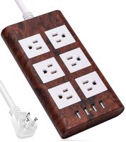 9.8ft 15A Surge Protector Power Strip with USB 14AWG Extension Cord 6 Outlet Flat Plug Fire-Proof with Cable Tie as Bonus for iPhone iPad Computer Home Office Destop Wood Grain SUPERDANNY