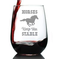 Horses Keep Me Stable - Cute Funny Stemless Wine Glass, Large 17 Ounces, Etched Sayings, Gift Box