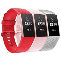 adepoy Compatible with Fitbit Charge 3 Bands for Women Men Large Small, Adjustable Replacement Wristbands for Fitbit Charge 3 and Fitbit Charge 3 SE, 3 Pack, Red, Pink, Silver, Large
