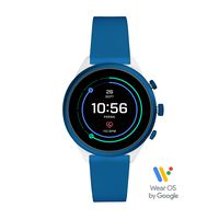 Fossil Women's Sport Heart Rate Metal and Silicone Touchscreen Smartwatch, Color: White, Blue (Model: FTW6051)