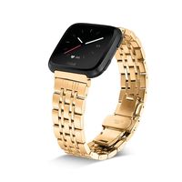 Shangpule Compatible for Fitbit Versa & Versa Lite Bands, Stainless Steel Metal Replacement Strap Bracelet Wrist Band Accessories for Versa Smart Watch Women Man Large Small (Gold)