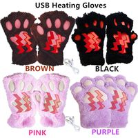 Kbinter USB 2.0 Powered Stripes Heating Knitting Wool Cute Heated Paw Gloves Fingerless Hands Warmer Mittens Laptop Computer Warm Gloves for Women Men Girls Boys 4 Pack (Brown+Black+Pink+Purple)