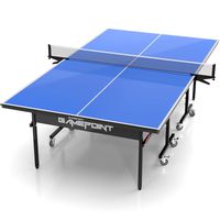 GamePoint Tables Indoor Ping Pong Table - Includes Tension Adjustable Clamp Style Net, Foldable  Locking Caster Wheels, 1v1, 2v2, Playback Mode