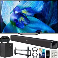 Sony XBR-55A8G 55 inch BRAVIA OLED 4K HDR Smart TV 2019 Model Bundle with Deco Gear 60W Soundbar, Wall Mount Kit, 2.4GHz Backlit Keyboard, 6-Outlet Surge Adapter and Screen Cleaner for LED TVs
