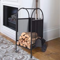 ART TO REAL Firewood Rack Log Cart with Large Wheels, Firewood Mover with 3 Fireplace Tool Set Fireplace Log Carriers Holders Black Wrought Iron Firepit Firewood Cart, 31.5'' x 14'' x 14''