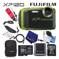 Fujifilm FinePix XP120 Waterproof Digital Camera (Lime) Value Accessory Bundle with 32GB Memory Card + Floating Wrist Strap + Professional Cleaning Kit + Much More