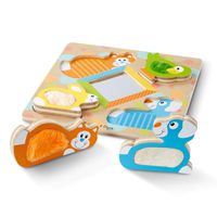 Melissa & Doug First Play Wooden Touch & Feel Puzzle, Peek-a-Boo Pets (4 Textured Pieces and Mirror)