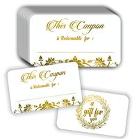 Coupon Cards (Pack of 50) Premium Gold Foil Stamping 3.5"x2" Blank Gift Certificates Redeem Vouchers for Business