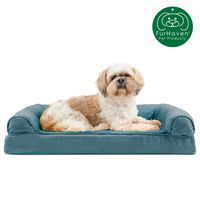 Furhaven Pet Dog Bed | Orthopedic Ultra Plush Faux Fur & Suede Traditional Sofa-Style Living Room Couch Pet Bed w/ Removable Cover for Dogs & Cats, Deep Pool, Medium