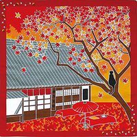 Kyoto Traditional Furoshiki (Japanese Wrapping Cloth) a Cat Tama Autumn Leaves Maeda Senko