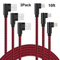 90 Degree iPhone Charger 10ft Lightning Cable 10ft Right Angle iPhone Charger Cable Fast Charging iPhone Cable 10ft 3 Pack Nylon Braided Charger Cord Compatible iPhone/iPad/iPod (Red Black,10ft)