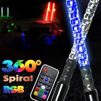 2pcs 3ft GTP Spiral LED Whip Lights 360° Twisted 20 Color RGB - 21 Modes Lighted Whips Antenna W/Flag for UTV ATV Polaris RZR Quad Off Road Jeep Can-am Maverick Yamaha Sand Dune Buggy 4X4
