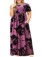 Nemidor Women Short Sleeve Loose Plain Casual Plus Size Long Maxi Dress with Pockets (PurplePrint, 26W)