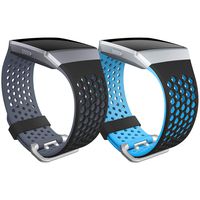 SKYLET for Fitbit Ionic Bands, 2 Pack Soft Silicone Breathable Replacement Wristband for Fitbit Ionic Smartwatch (No Tracker)[Black-Gray&Black-Blue, Small]