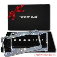 Bling License Plate Frame Set: Touch of Class Diamond Cut Rhinestone License Plate Frame for Women - Cute & Sparkly Bedazzled Stainless Steel Car Plate Frames - Glitter Crystal Car Accessories, 2 Pack