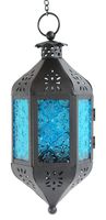 Vela Lanterns Hanging Moroccan Style Candle Lantern with Chain, Blue