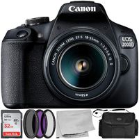 Canon EOS 2000D + EF-S 18-55mm is II Lens 6PC Accessory Bundle - Includes 3 Piece Filter Kit (UV + CPL + FLD) + More (Renewed)