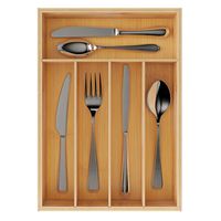 BAMEOS Bamboo Drawer Organizer Kitchen Silverware Organizer with 5 Compartments，Flatware Drawer Organizer Tray - Bamboo Hardware Organizer Cutlery and Utensil Tray, Perfect for the Kitchen, Bathroom