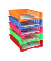 Zilpoo 5 Tier - Plastic Desk Letter Organizer Tray, Stackable Office Desktop Document Paper Storage, Front Load File Holder, Portrait, Assorted Colors