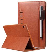 elecfan Galaxy Tab A 10.1 Business Case, Samsung Tablet T580/T585 Protective Luxury Soft PU Leather Case with Pencil Holder, Passport Pockets, Card Slots, Folio Stand Case Cover - Brown
